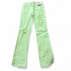 Y2K Neon Green Low Rise Ripped Flare Jeans